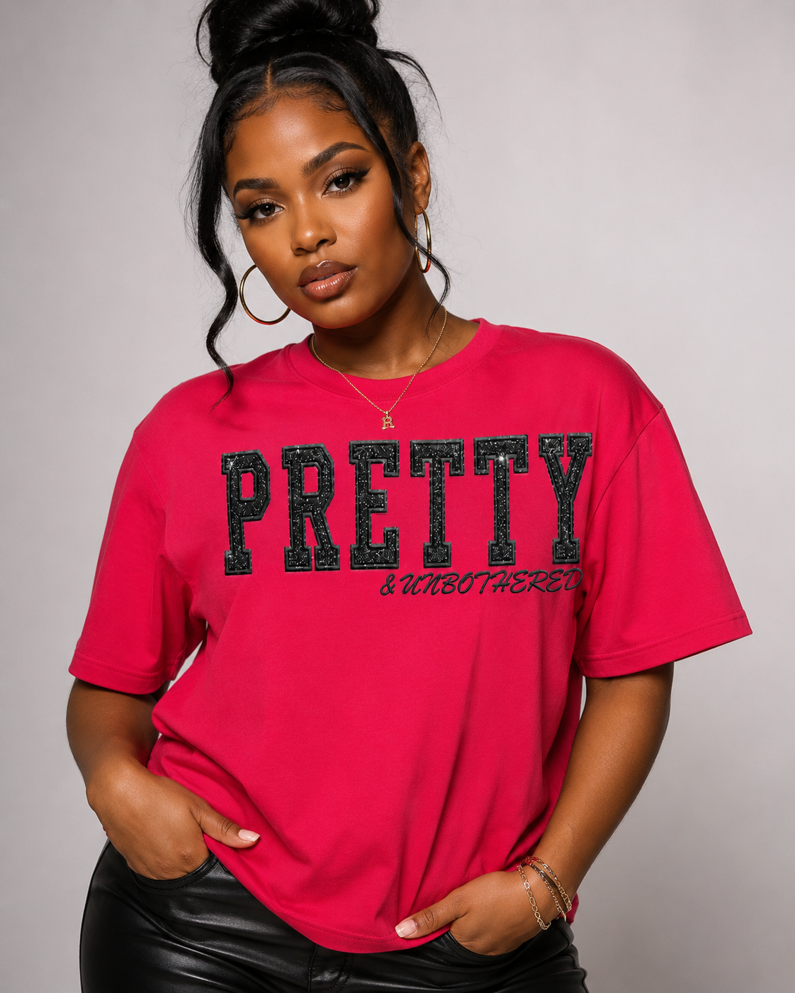 Pretty & Unbothered — Embroidered Glitter Tee