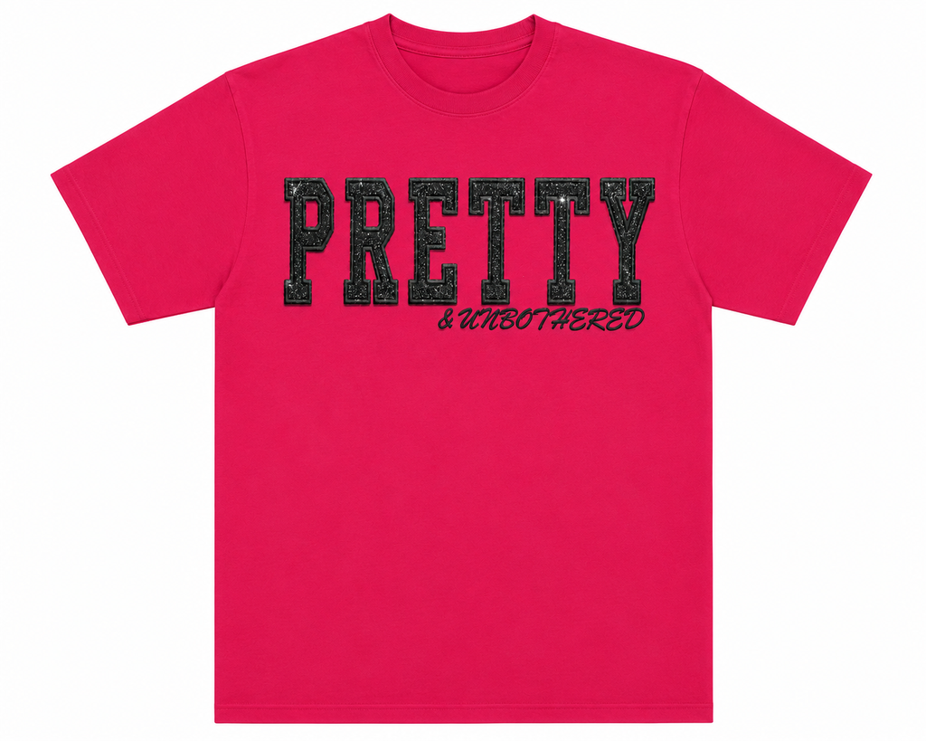Pretty & Unbothered — Embroidered Glitter Tee