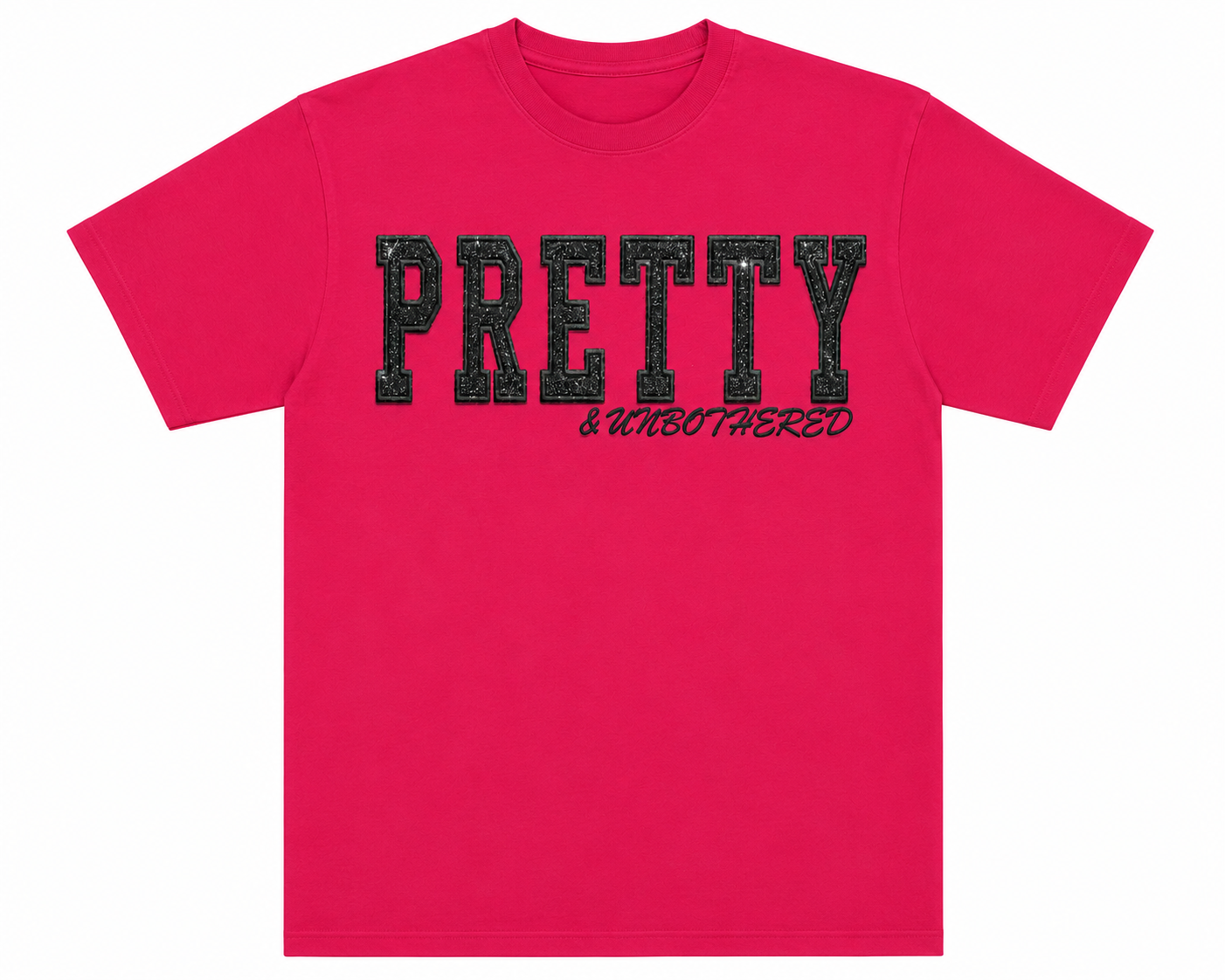 Pretty & Unbothered — Embroidered Glitter Tee