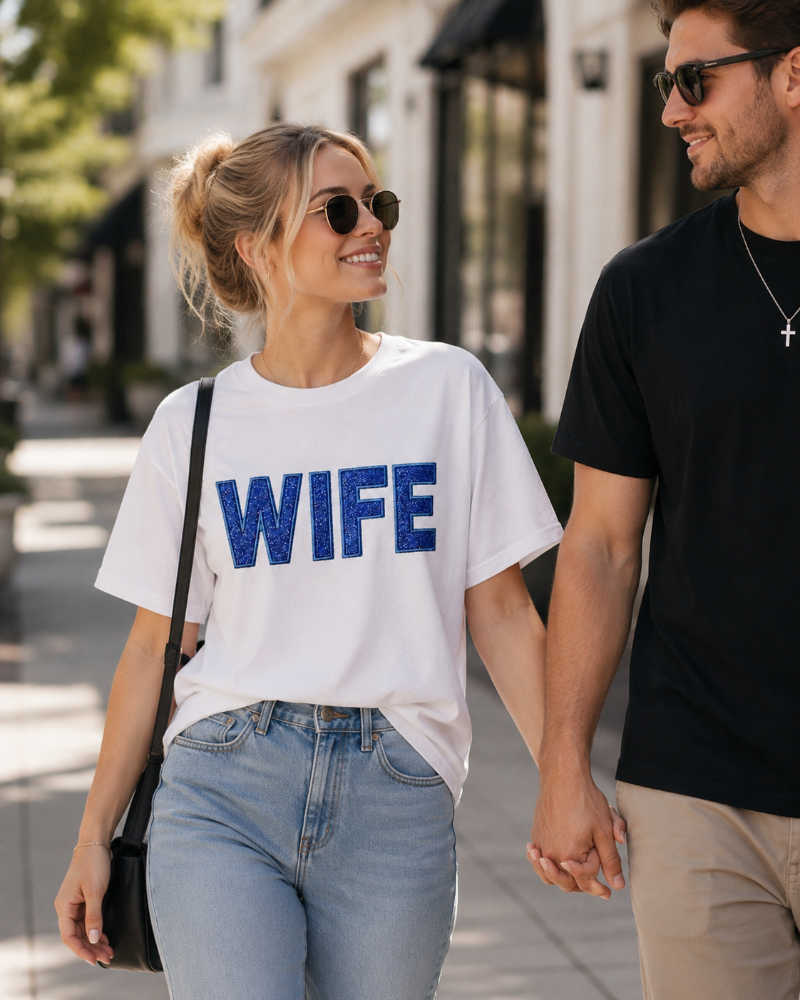 Blue Glitter WIFE — Embroidered Tee